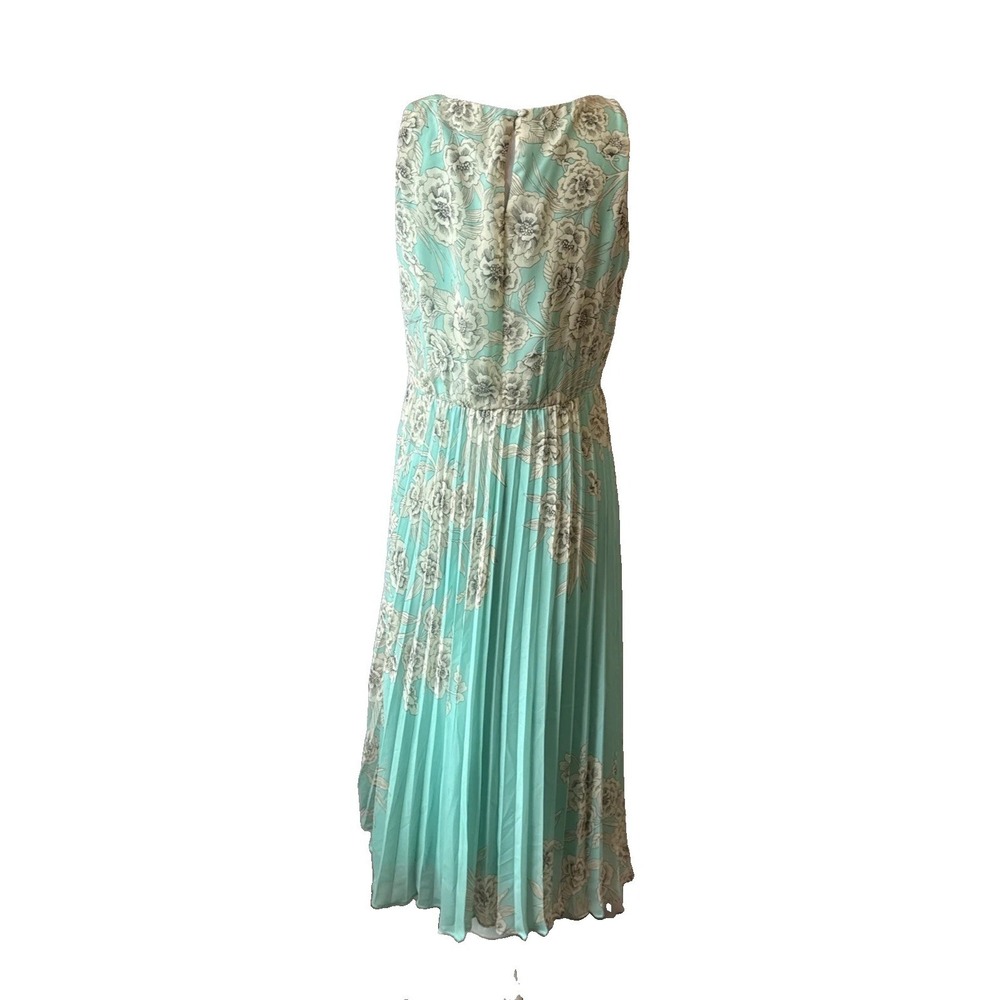 Jessica Howard Green Floral Pleated Chiffon Sleeveless Maxi Dress 12 Cottagecore - Picture 2 of 9